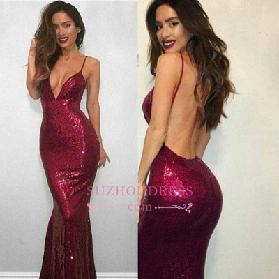 Sequined Sexy Evening Formal Dress  Backless V-neck Mermaid Sexy Spaghetti Strap Prom Dress_1