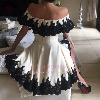 Black Lace White Mini Cocktail Dress Modern Off-the-shoulder   Homecoming Dress_3