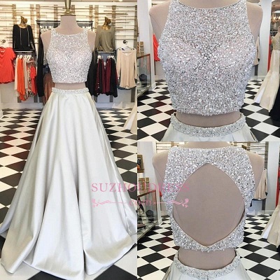 Jewel Crystals Two Piece  Formal Evening Dress A-line Sleeveless Gorgeous Prom Dress BA7539_1