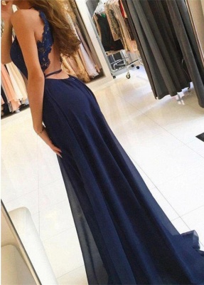 Elegant A-line Chiffon Evening Dresses  | Open Back Side Slit Prom Dress_3