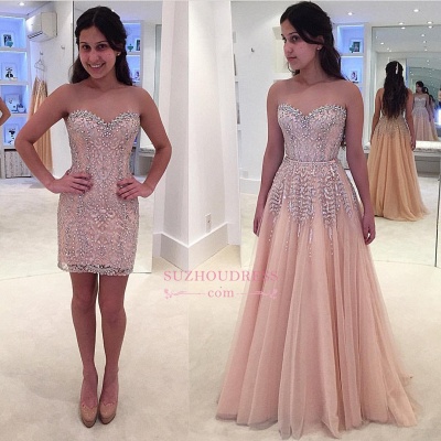 Gorgeous Beads Pink Detachable Formal Evening Dress  Sleeveless Sweetheart Prom Dress BA6785_1