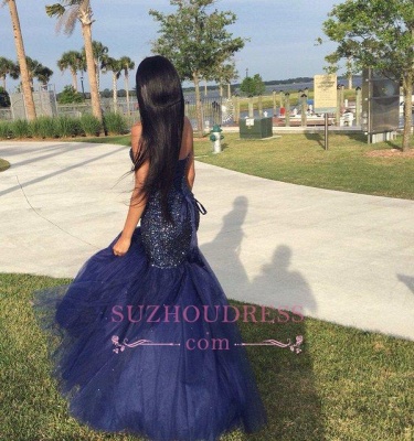 Beading Popular Sequins Tulle Navy Strapless Sleeveless Shiny Blue Prom Dress_4