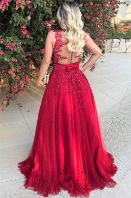 Sleeveless Red Tulle Prom Dress with Bowknot Sexy  Beads Sequins Appliques Evening Gown_3