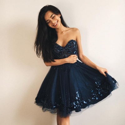 Sweetheart Beads 3D Flowers Navy Tulle Sexy Homecoming Dresses  Online_3