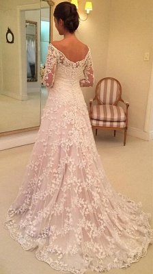 Off The Shoulder Lace Wedding Dresses with Sleeves | Bell Sleeve Elegant  Bride Dress_3