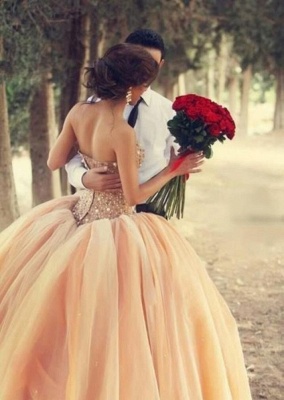 Pink Tulle Ball Gown Wedding Dresses  Sweetheart Vestidos De Novia Bridal Gowns With Rhinestones_2