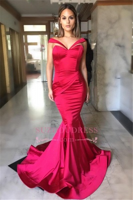 Off-The-Shoulder Mermaid Evening Gown  Sleeveless Sweep-Train Sexy Prom Dresses BA7822_2