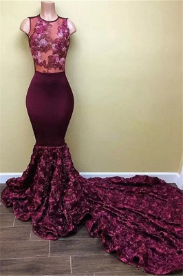 New Arrival Mermaid Burgundy Prom Dresses  Sleeveless Appliques Evening Gowns BA8008_1