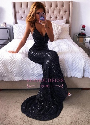 Sexy Mermaid Black Prom Dresses |  Spaghetti-Straps Long Sequins Evening Dresses WW0127_1