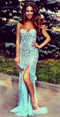 New Arrival Sweetheart Crystal Long Evening Dress with Sequins Sleeveless Sweep Train Prom Gowns_1