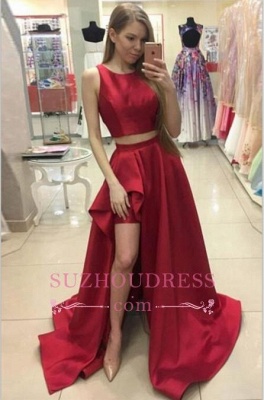 Hi-Lo Jewel Red Evening Dress  Newest A-line  Two Piece Prom Dress_3