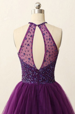 Purple Halter Crystal Mini Dresses A-Line Tulle  Homecoming Gowns_5