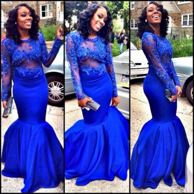 New Arrival Royal Blue Long Sleeve Prom Dress Sexy Mermaid Floor Length Evening Gown_3