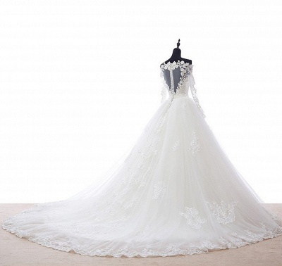 Long Sleeve Lace Wedding Dresses Off Shoulder Sheer Chapel Train Bridal Gowns_5