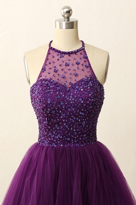 Purple Halter Crystal Mini Dresses A-Line Tulle  Homecoming Gowns_4