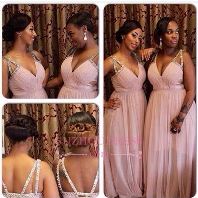 A-line V-Neck Beading Straps Wedding Party Dresses  Pink Chiffon Bridesmaid Dresses_1