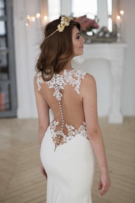 Sheer Back Lace Buttons Wedding Dress  Mermaid Sleeveless Sexy Bridal Gowns BA3691_4