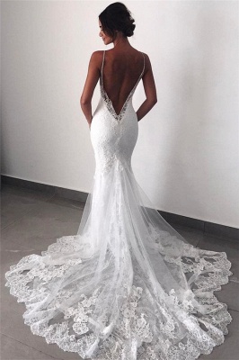 Backless Wedding Dresses Lace Mermaid |  Sexy Spaghetti Straps Bride Dress_1