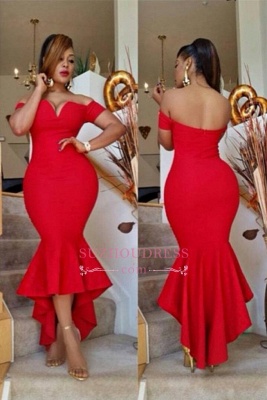 Mermaid Red Sexy Simple Off-the-Shoulder Hi-Lo Prom Dress BA0617_2