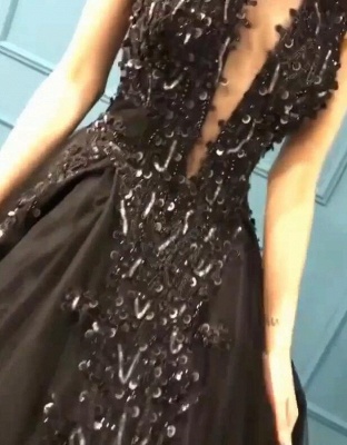 Gorgeous Black Halter Prom Dress Long Evening Gowns With Appliques_5