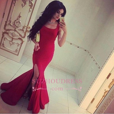 Side-Slit Straps Simple Red Mermaid Square-Neck Evening Gowns_1