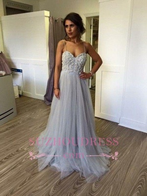 A-line Tulle Spaghetti-Strap Sleeveless Beads Newest Prom Dress_3