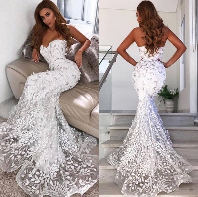 Stunning Strapless Sweetheart Appliques Prom Dress Mermaid Open Back Evening Dresses On Sale_4