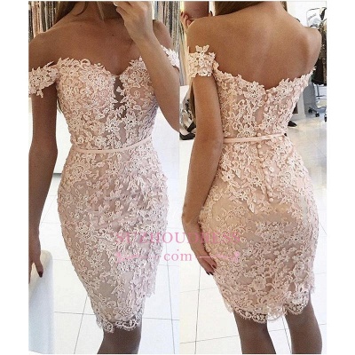 Sexy Off-the-Shoulder Short Formal Dress Lace Sheath Buttons Homecoming Dress BA6358_1