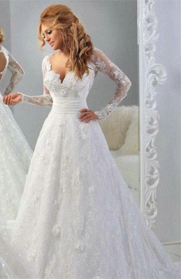 Latest Long Sleeve Empire Lace Bridal Dress A-Line Halter Empire Plus Size Wedding Gowns_1