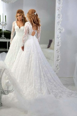 Latest Long Sleeve Empire Lace Bridal Dress A-Line Halter Empire Plus Size Wedding Gowns_3