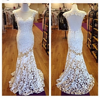 Sleeveless Mermaid Lace Evening Dresses Long Illusion Sheer Tulle Prom Dress  BA3565_3