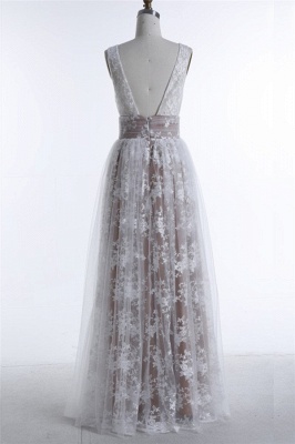 Sleeveless Formal Dress Deep V-neck Lace Tulle Prom Dress_3