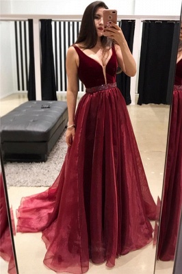 Sleeveless Burgundy Sexy Evening Dress | V-neck   Formal Dresses_1
