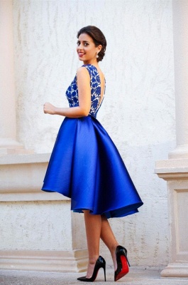 New Arrival V-Neck Royal Blue Short Homecoming Dress Sleeveless Lace Cocktail Gowns_5