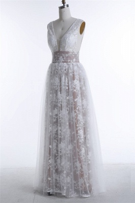 Sleeveless Formal Dress Deep V-neck Lace Tulle Prom Dress_1