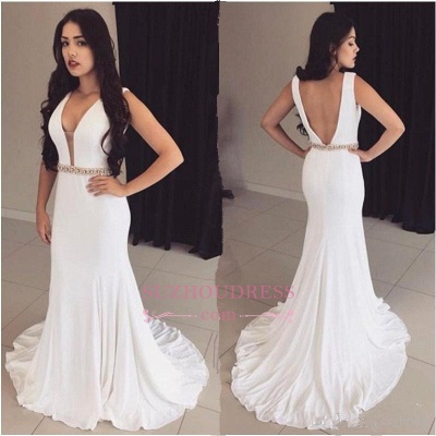 Sleeveless White Bodycon Ball Dress  Straps Modest Crystals Formal Dress_2