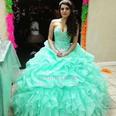 Elegant Sweetheart Lace-Up Ruffles Sweet 16 Dresses Crystal Ball Gown Quinceanera Dress_1