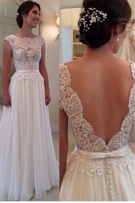 Lace Chiffon Elegant Wedding Dress with Bowknot Sash Open Back Dresses for Bridal BA52_1