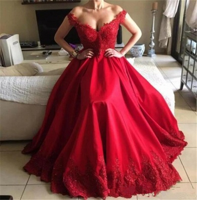 Red Off-the-Shoulder A-Line Prom Dresses  | Open Back Appliques Evening Dresses_4
