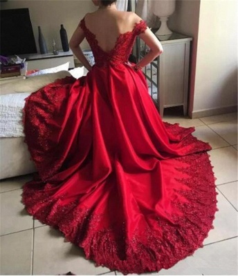 Red Off-the-Shoulder A-Line Prom Dresses  | Open Back Appliques Evening Dresses_3