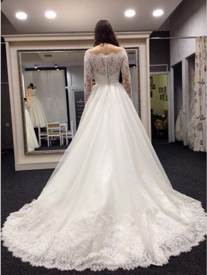 Lace Vestidos De Noiva Plus Size Wedding Dresses Long Sleeve Scoop Neck Bridal Gown with White Veil_1