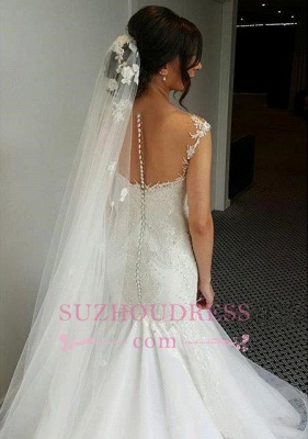 Button Mermaid mermaid Sweetheart Charming Tulle Zipper Lace Beadings Wedding Dress_5
