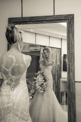 Mermaid Crystal  Wedding Dress Latest Tulle Custom Made Bridal Gown DH016_4