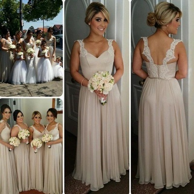 Lace Straps A-line Chiffon Bridesmaid Dresses  Floor Length Wedding party Dress_3