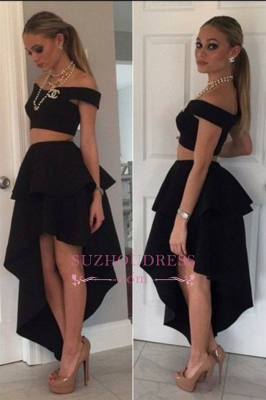 Black Off-the-shoulder Tiered  Irregular Two-Piece Homecoming Dresses BA3779_2