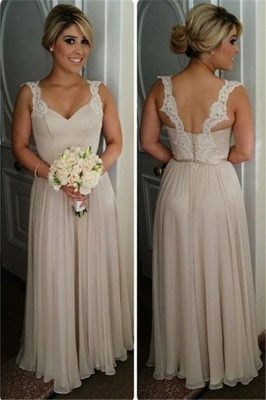 Lace Straps A-line Chiffon Bridesmaid Dresses  Floor Length Wedding party Dress_1