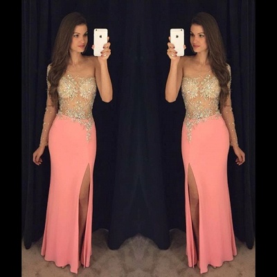 Sexy Sheath One Shoulder Crystal Prom Dresses  Side Slit Evening Gowns BA7760_3