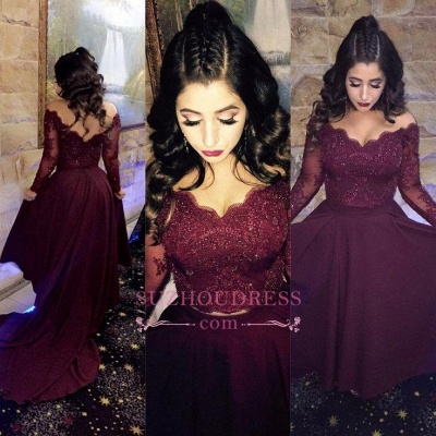 A-line Newest Long Sleeve   Beads Hi-lo Lace-Appliques Prom Dress_1