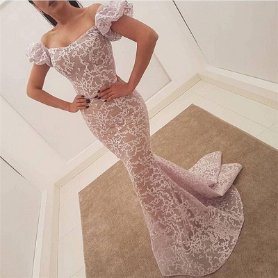 Elegant Mermaid Lace Evening Dresses  | Off the Shoulder Sweep Train Ball Dress_3