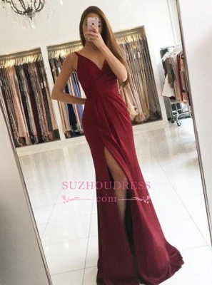 Sleeveless Straps V-neck Formal Dress   Front Split Modest Prom Dress SP0344_3